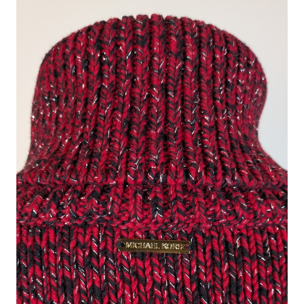 Michael Kors Turtleneck Sweater Small Marled Red Black Silver Metallic Holiday - Picture 5 of 8